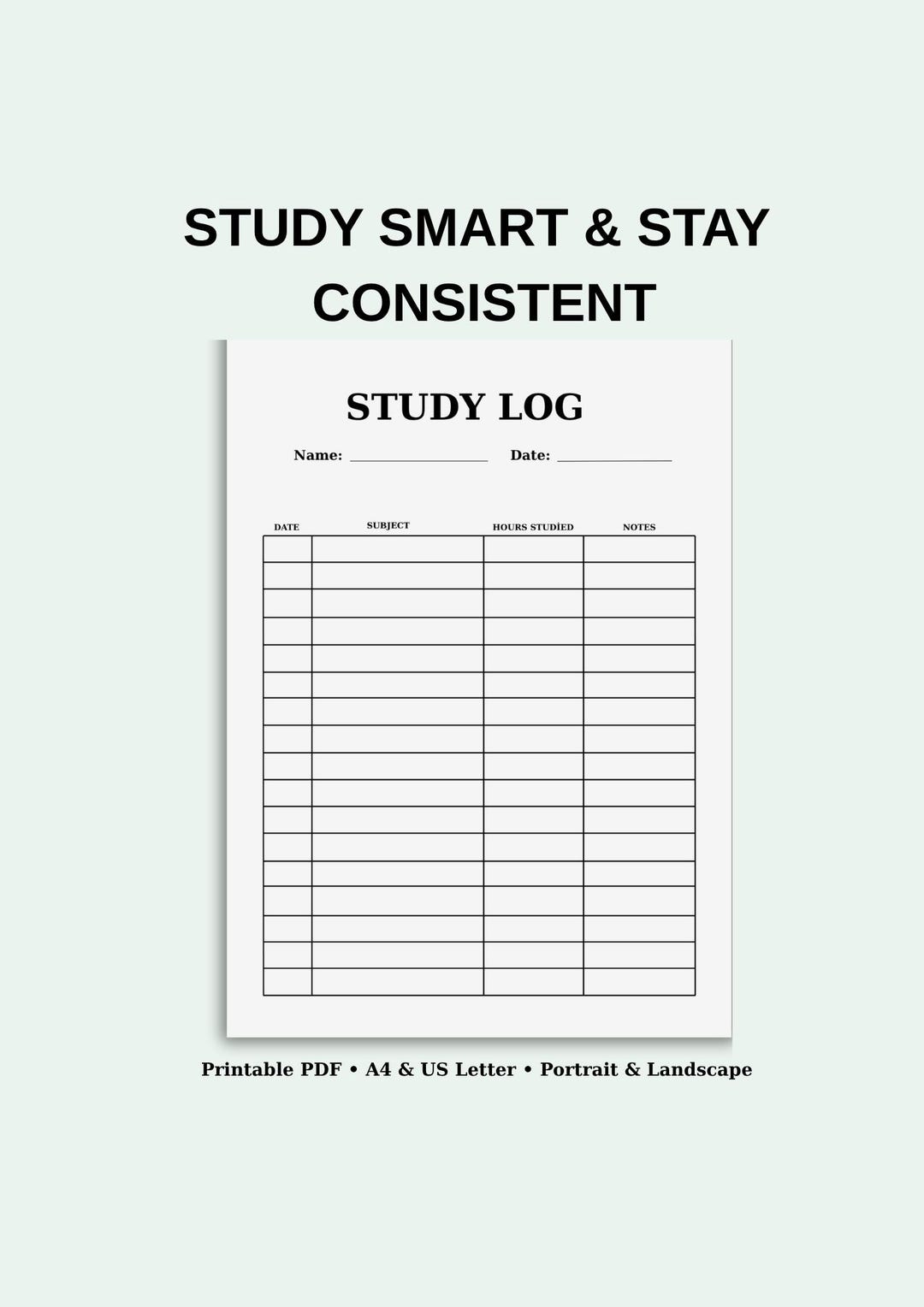Study Planner Printable | Tracker PDF | Student Log Sheet | Daily ...