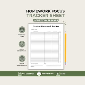 Student Homework Tracker Printable PDF, ADHD Assignment Planner, School Organizer Sheet, Study Routine Planner