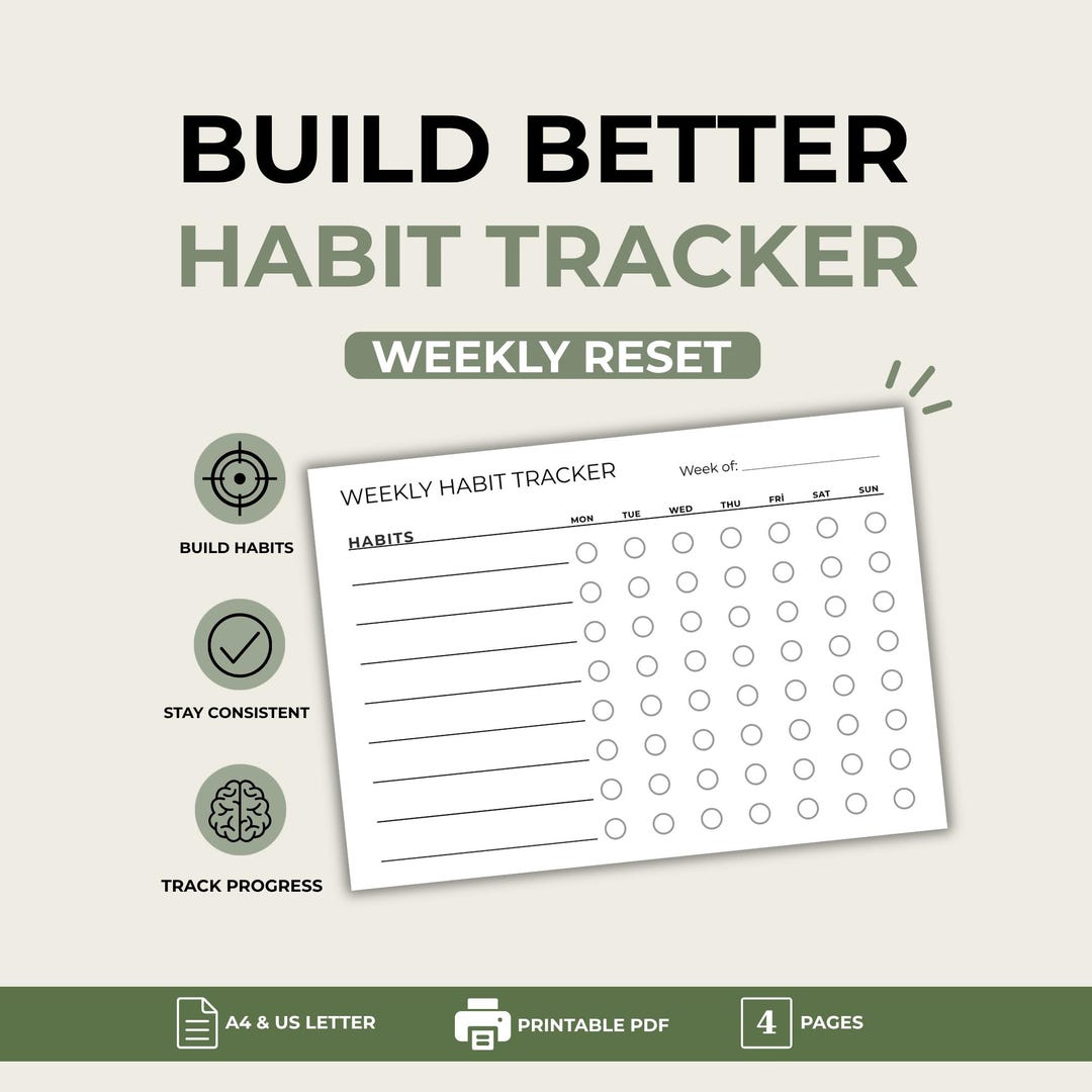Weekly Study Habit Tracker Printable PDF, ADHD Focus Routine Planner ...