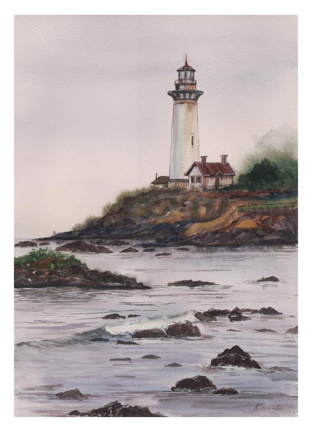 Watercolor Lighthouse Art Print – Printable Coastal Wall Art – Sea ...