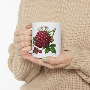 Mug géant framboise, Mug à café framboise botanique, Mug vintage baies, Tasse en céramique style cottage, Cadeau pour les amoureux des framboises, Mug de cuisine de jardin