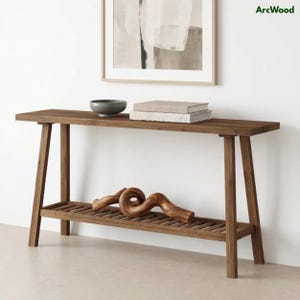 Reclaimed Wood Narrow Console Table with Shelf, Solid Fir Entryway Sofa Table Storage