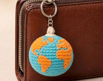 Hand Stitched Orange Globe Amigurumi Keychain World Map Bag Charm