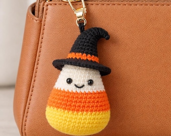 Hand-Stitched Candy Corn Wizard Charm, Halloween Witch Accessory Spooky Backpack Buddy