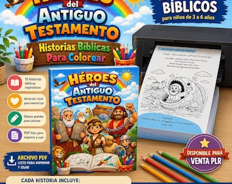 Kleurplaten van helden uit het Oude Testament | Kinderbijbelboek PDF | 15 christelijke verhalen voor kinderen (15 personages) PLR
