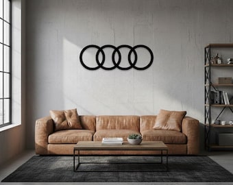 Decoración de pared metálica con el logo de Audi: Decoración de pared con el logo de Audi, Arte de pared para coches de lujo, Decoración de pared para garaje, Letrero para la cueva del hombre, Regalo para amantes de los coches
