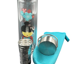 Botella para llevar con infusor – Botella de té de vidrio de doble pared – Para preparar té a granel – Termo portátil – Regalo para amantes del té