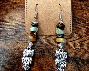 Crystal Earrings with Owl Charm