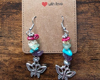 Crystal Earrings with Butterfly Charms