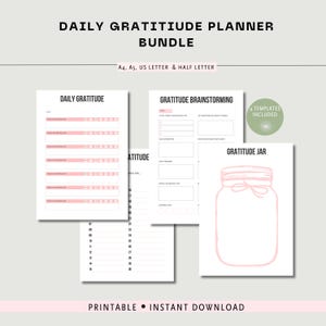 Daily Gratitude 30 Day Journal Printable, Gratitude Planner, Self Care Worksheets, Mindset Journal, ADHD Reflection Pages, A4 A5 Half Letter