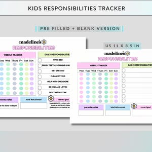 editable kids responsibility chart printable template