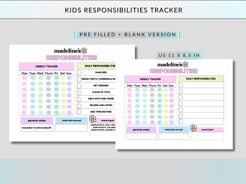 editable kids responsibility chart printable template