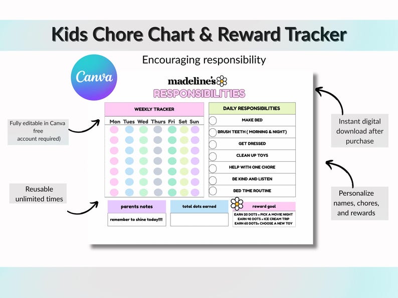 printable responsibility tracker chart for kids