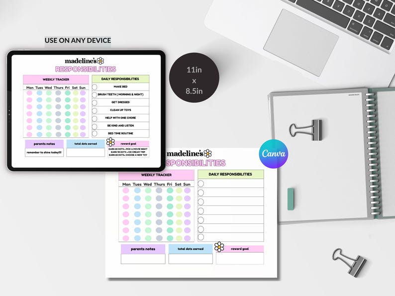 editable printable kids responsibility template