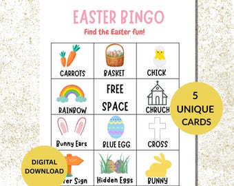 Wielkanocne karty bingo do druku w formacie PDF | Wielkanocna gra na imprezę dla dzieci | Świąteczna aktywność w klasie | Natychmiastowe pobieranie