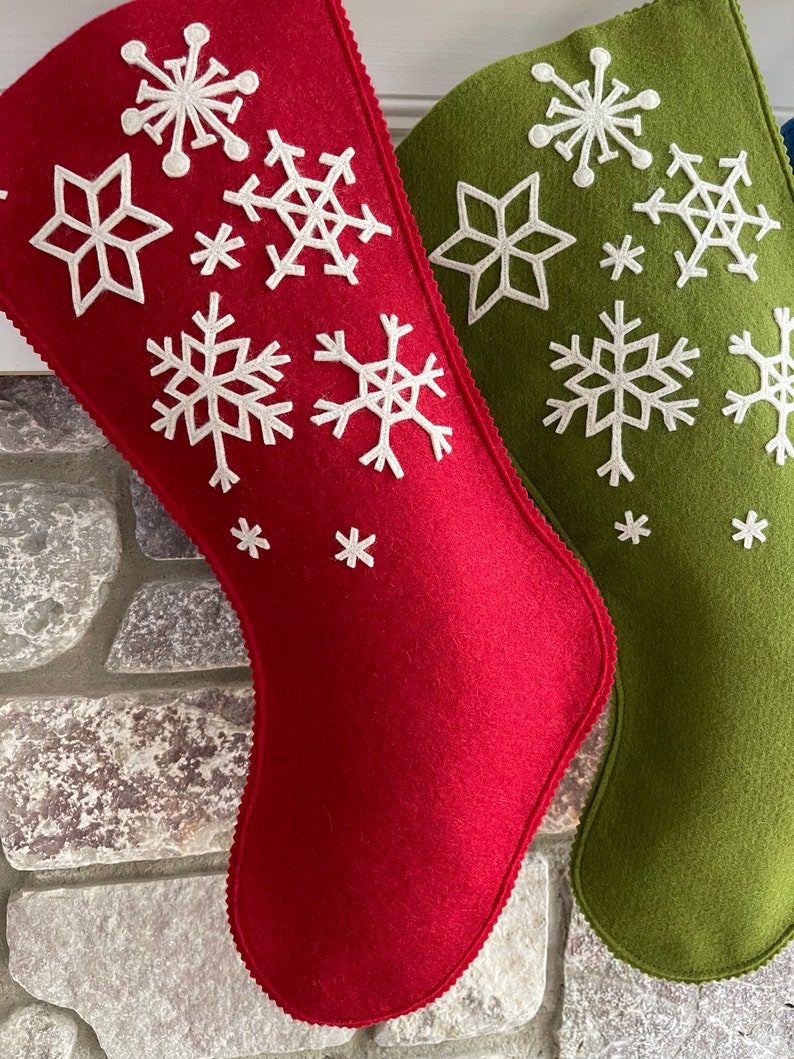 Handmade Wool Felt Christmas Stocking: Celebrate with a Snowflakes Stocking at the Holidays image 3