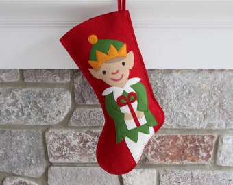 Handmade Wool Felt Christmas Stocking: Celebrate with an Elf at the Holidays!