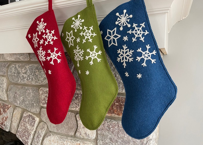 Handmade Wool Felt Christmas Stocking: Celebrate with a Snowflakes Stocking at the Holidays image 4