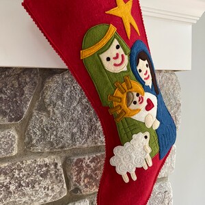 Handmade Wool Felt Christmas Stocking: Celebrate with a Manger Scene Nativity Stocking at the Holidays image 3