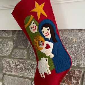 Handmade Wool Felt Christmas Stocking: Celebrate with a Manger Scene Nativity Stocking at the Holidays image 4