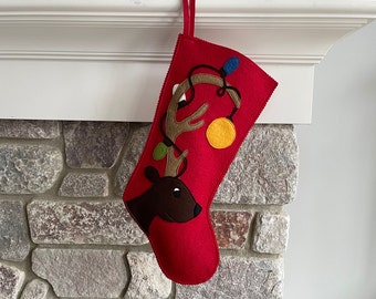 Celebrate the Holidays with a Reindeer and Lights on your Christmas Stocking! Toe faces the right to match your collection!