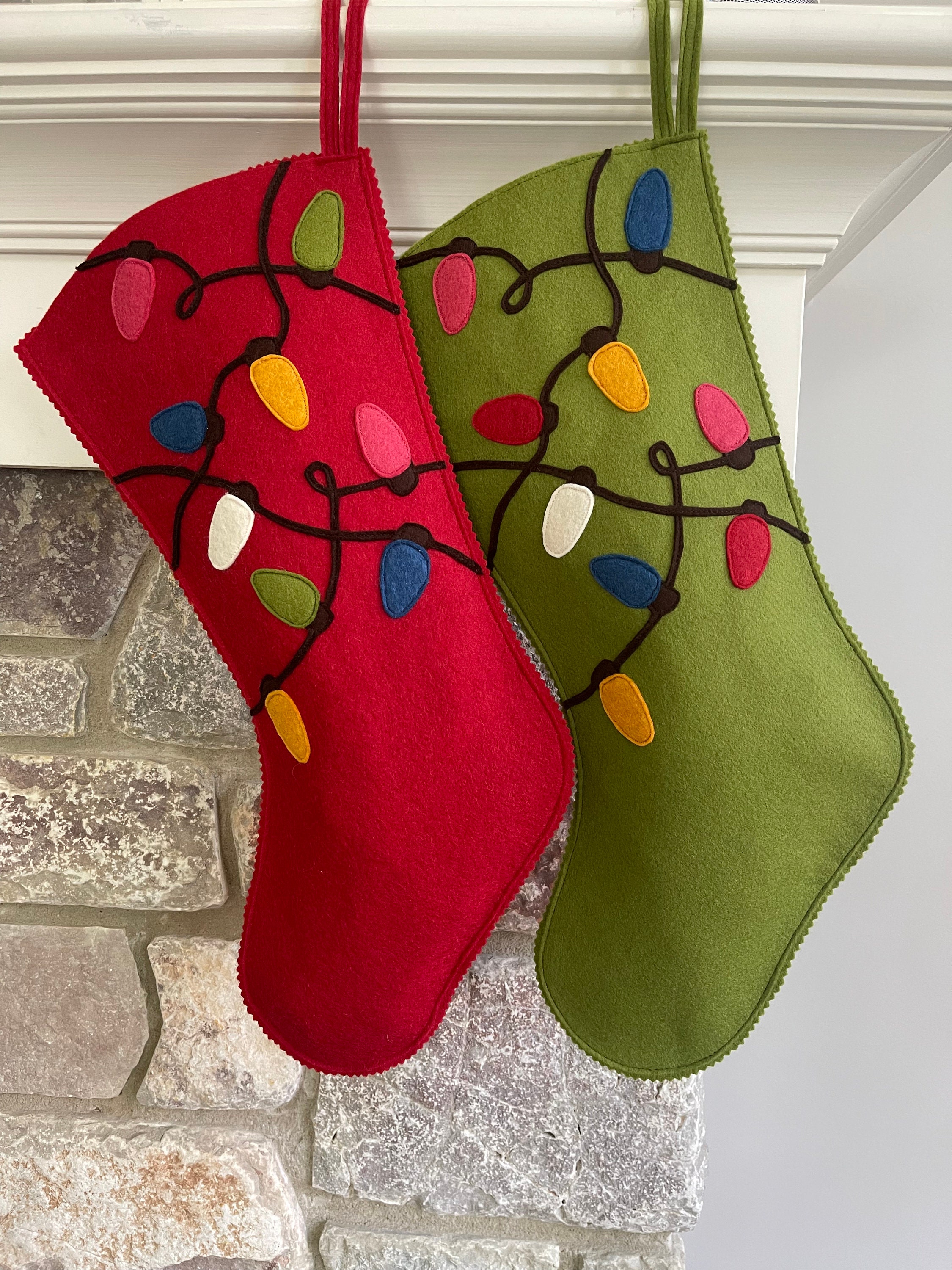 Handmade Wool Felt Christmas Stocking Celebrate With Tangled Light Bulbs at the Holidays Etsy