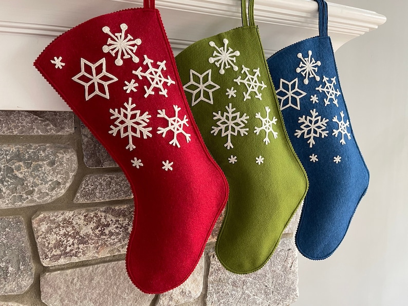 Handmade Wool Felt Christmas Stocking: Celebrate with a Snowflakes Stocking at the Holidays image 5