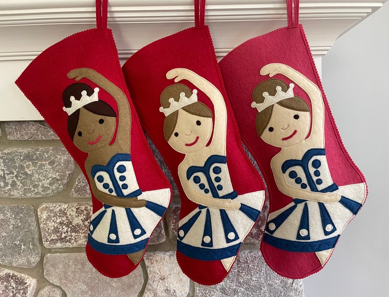 Handmade Wool Felt Christmas Stocking: Celebrate with this Sugar Plum Fairy Nutcracker Ballerina at the Holidays image 1