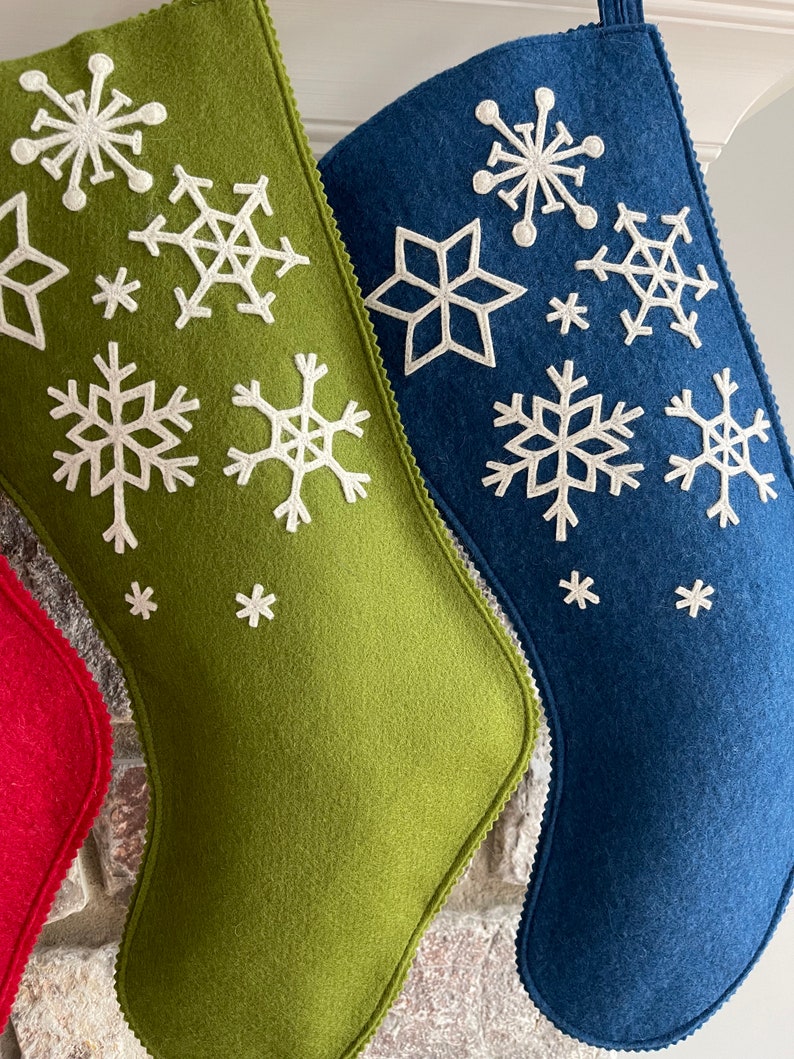 Handmade Wool Felt Christmas Stocking: Celebrate with a Snowflakes Stocking at the Holidays image 2