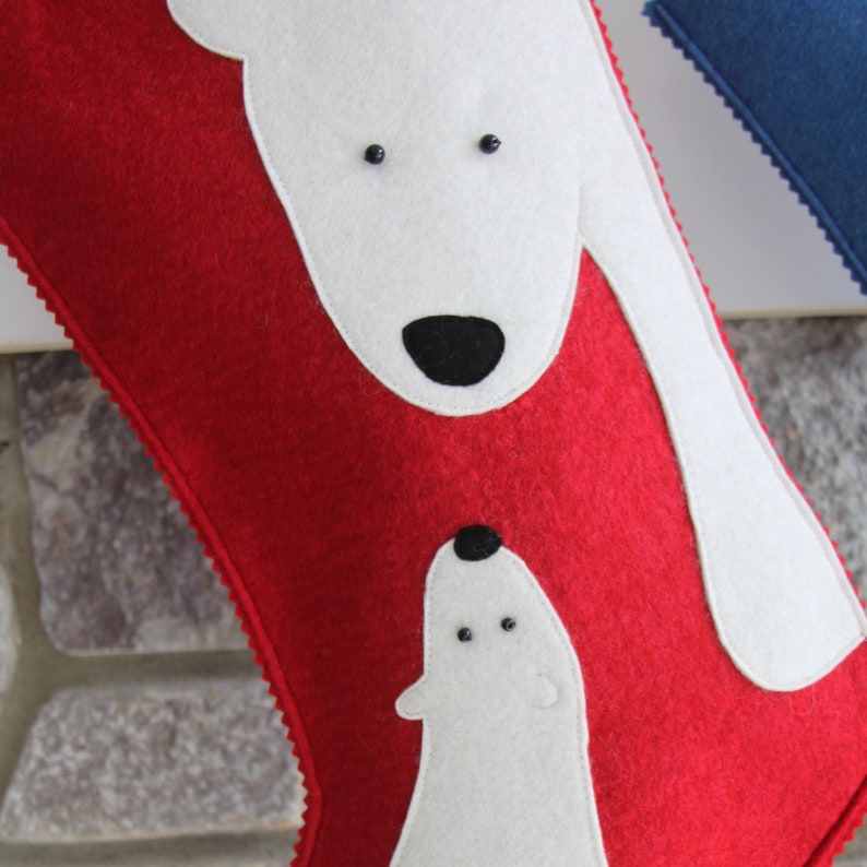 Handmade Wool Felt Christmas Stocking: Celebrate with BLUE ONLY Polar Bears for the Holidays image 4