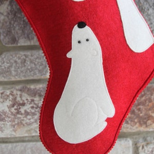 Handmade Wool Felt Christmas Stocking: Celebrate with BLUE ONLY Polar Bears for the Holidays image 5