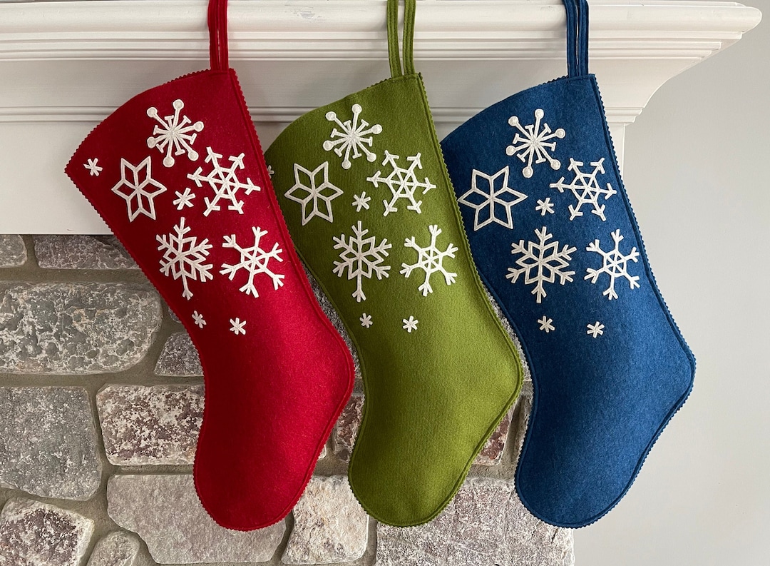 Handmade Wool Felt Christmas Stocking: Celebrate With a Snowflakes Stocking  at the Holidays 