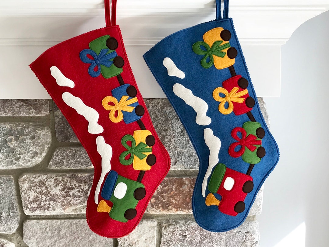 Handmade Wool Felt Christmas Stocking Celebrate With a Choo Choo Train