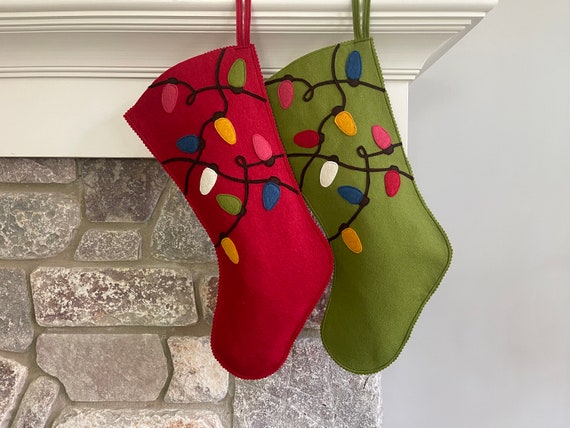 Handmade Wool Felt Christmas Stocking: Celebrate With Tangled Light Bulbs  at the Holidays 