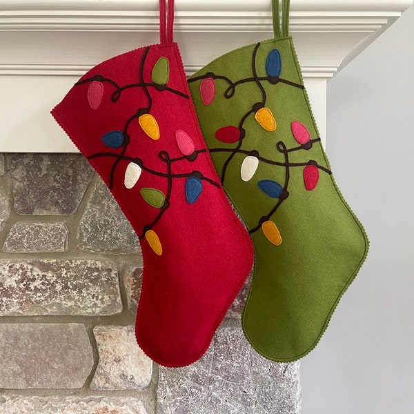 Handmade Wool Felt Christmas Stocking: Celebrate with Tangled Light Bulbs at the Holidays!