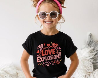 Love Explosion Valentine kinderen png, schattig hart cartoon ontwerp, valentijnsshirt kindershirt grafisch, digitale download, png