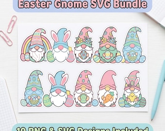 Easter Gnome Svg Png-bundel, aquarel pastel paaseieren, Bunny Ears Png, Leprechaun Gnome Clipart, SVG Cricut laserbestanden (digitaal)