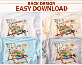 Strandboekenclub shirtontwerp png, zomerlees grafisch T-shirt, kustboekenliefhebber sublimatieprint, ontwerp achterkant download