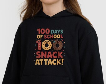 100 dagen school-shirt met capuchon voor meisjes | Snackaanval, png PNGEgg | Retro ontwerp leraar meisje (digitaal)