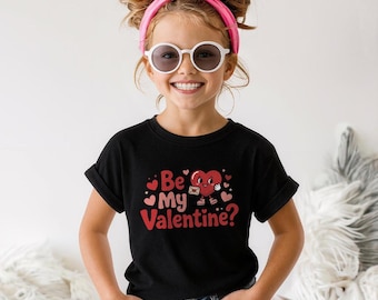 Be My Valentine-kindershirt en hoodie – Valentijnsoutfit met hartje voor jongens en meisjes, valentijnscadeau peuter (digitale download)