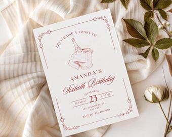 Printable 60th Birthday Invitation Card, Editable Elegant Dinner Party Invite, Instant Download