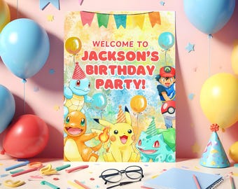 Editable Pokemon Welcome Sign Template, Pokemon Birthday Party Invite, Printable, Pokemon Birthday Theme