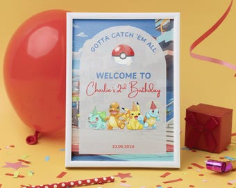 Editable Pokemon Watercolor Party Welcome Sign Template, Printable, Pokemon Birthday Theme