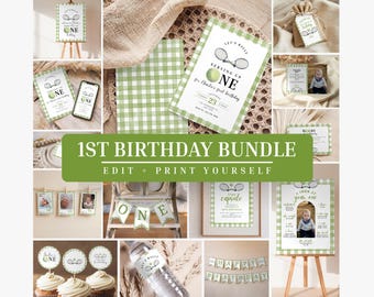Tennis First Birthday Bundle, Serving Up One Birthday Party Kit, Let's Rally Birthday Decor, Tennis 1st Birthday Invite