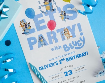 Let’s Party with Bluey Birthday Invitation, 2nd Party Invite, Editable and Printable Canva Template, Instant Download