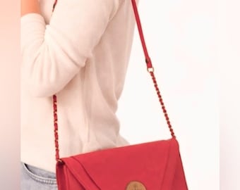 Bolsa crossbody de couro rosa salmão Elliott Lucca Córdoba Clutch Goldtone Twistloc
