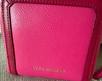 Carteira dobrável com zíper Vera Bradley Zuri em couro rosa e vermelho (nova)