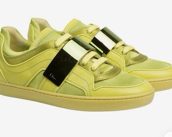 Sneakers Dior B-Dee in tessuto, giallo fluo e verde, taglia 36