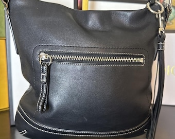 Bolsa Coach Legacy SoHo Slim Duffle Hobo em couro preto, estilo vintage, para ombro, modelo 1415