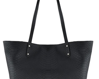 Bolsa GiGi New York Taylor Tote em couro preto com estampa de píton, nova, sem etiqueta.